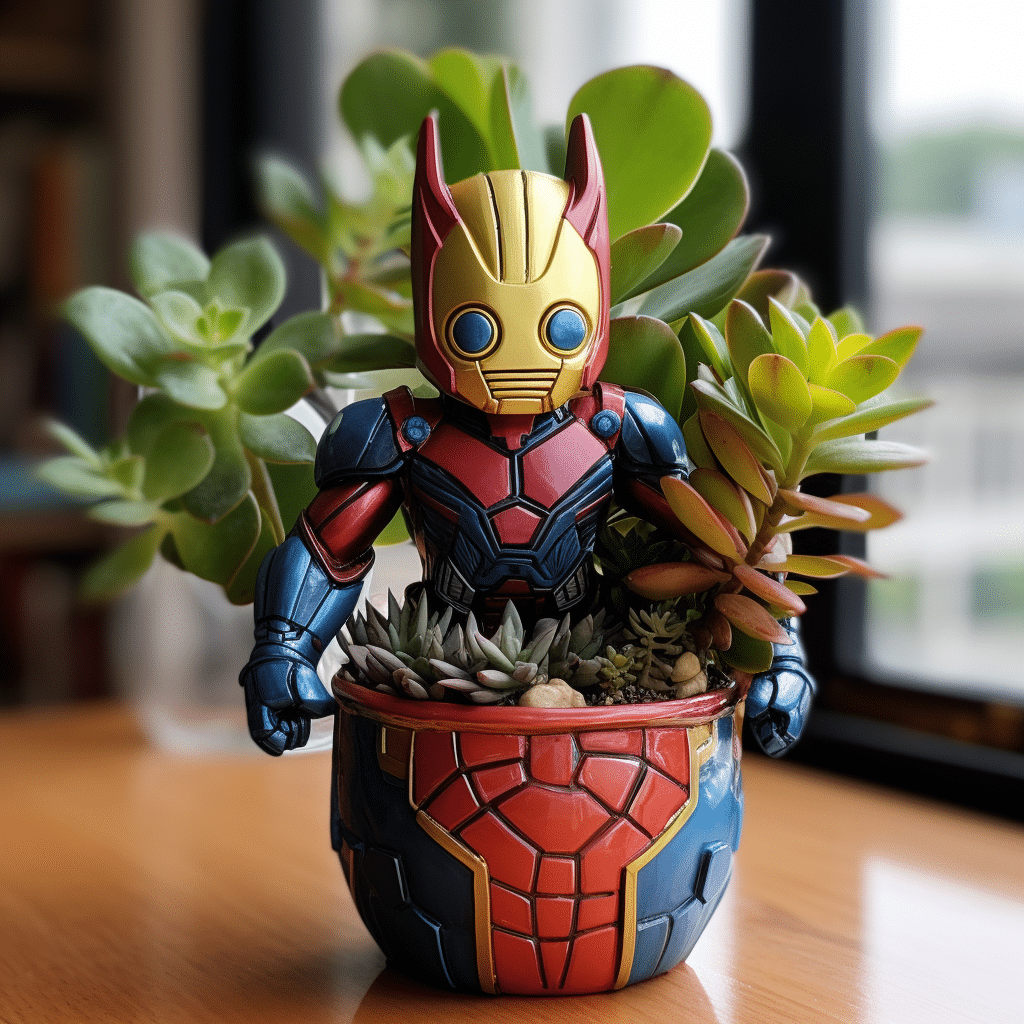 superhero-themed potted succulent