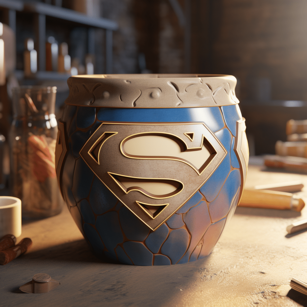Pot with a superman symbol on it